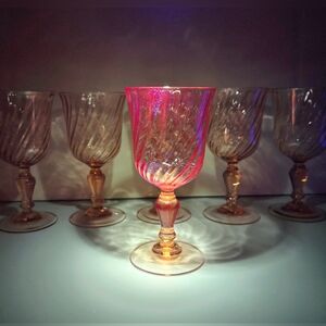 Selenium Arcoroc France Rosaline Pink Swirl Glass Goblets Set of 6 Glowing Glass